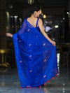 Banarasee Handwoven Tissue Saree With Floral Motifs & Mirror Work-Blue
