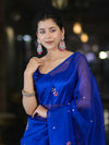 Banarasee Handwoven Tissue Saree With Floral Motifs & Mirror Work-Blue