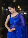 Banarasee Handwoven Tissue Saree With Floral Motifs & Mirror Work-Blue