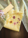 Banarasee Kota Doria Hand Embroidered Salwar Kameez Dupatta Set-Light Yellow
