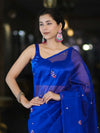 Banarasee Handwoven Tissue Saree With Floral Motifs & Mirror Work-Blue