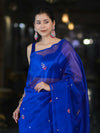Banarasee Handwoven Tissue Saree With Floral Motifs & Mirror Work-Blue