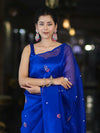Banarasee Handwoven Tissue Saree With Floral Motifs & Mirror Work-Blue