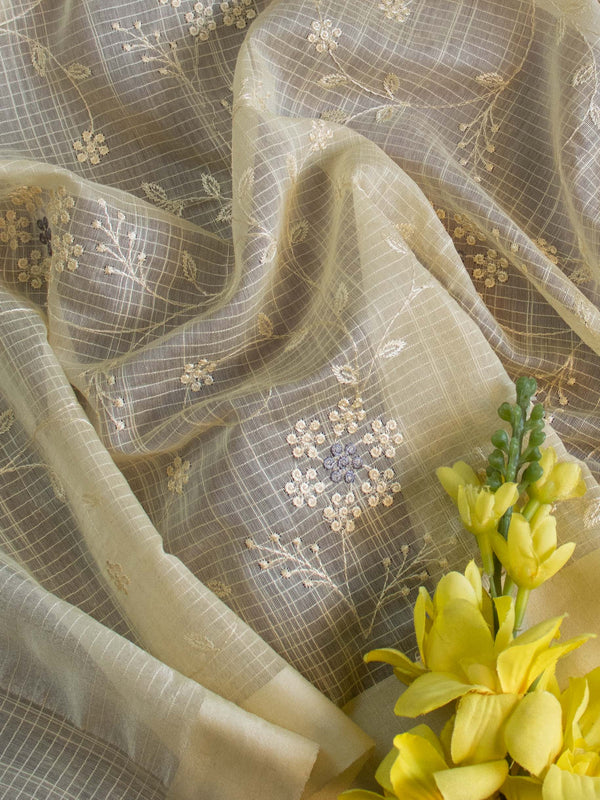 Banarasee Cotton Silk Embroidered Jaal Design Dupatta-Cream