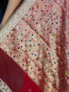 Banarasee Chiffon Hand Embroidered Saree With Mirror & Ghungroo Work-Red