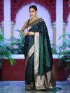 Banarasee Dual Tone Semi Katan Saree With Zari Buti Design & Floral Border-Green (Violet Tone)