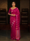 Banarasee Handwoven Semi Katan Saree With Zari Buti Design & Border-Rani Pink