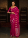 Banarasee Handwoven Semi Katan Saree With Zari Buti Design & Border-Rani Pink