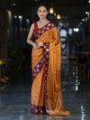 Banarasee Handloom Dual Tone Semi Silk Saree With Buti Design & Contrast Border-Yellow & Burgundy