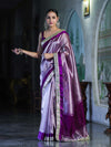 Banarasee Handloom Plain Tissue Saree With Lace Border-Purple