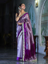 Banarasee Handloom Plain Tissue Saree With Lace Border-Purple