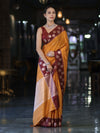 Banarasee Handloom Dual Tone Semi Silk Saree With Buti Design & Contrast Border-Yellow & Burgundy