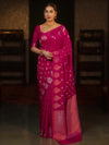 Banarasee Handwoven Semi Katan Saree With Zari Buti Design & Border-Rani Pink