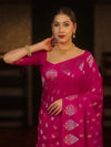 Banarasee Handwoven Semi Katan Saree With Zari Buti Design & Border-Rani Pink