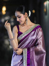 Banarasee Handloom Plain Tissue Saree With Lace Border-Purple