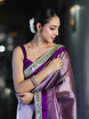 Banarasee Handloom Plain Tissue Saree With Lace Border-Purple