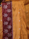 Banarasee Handloom Dual Tone Semi Silk Saree With Buti Design & Contrast Border-Yellow & Burgundy