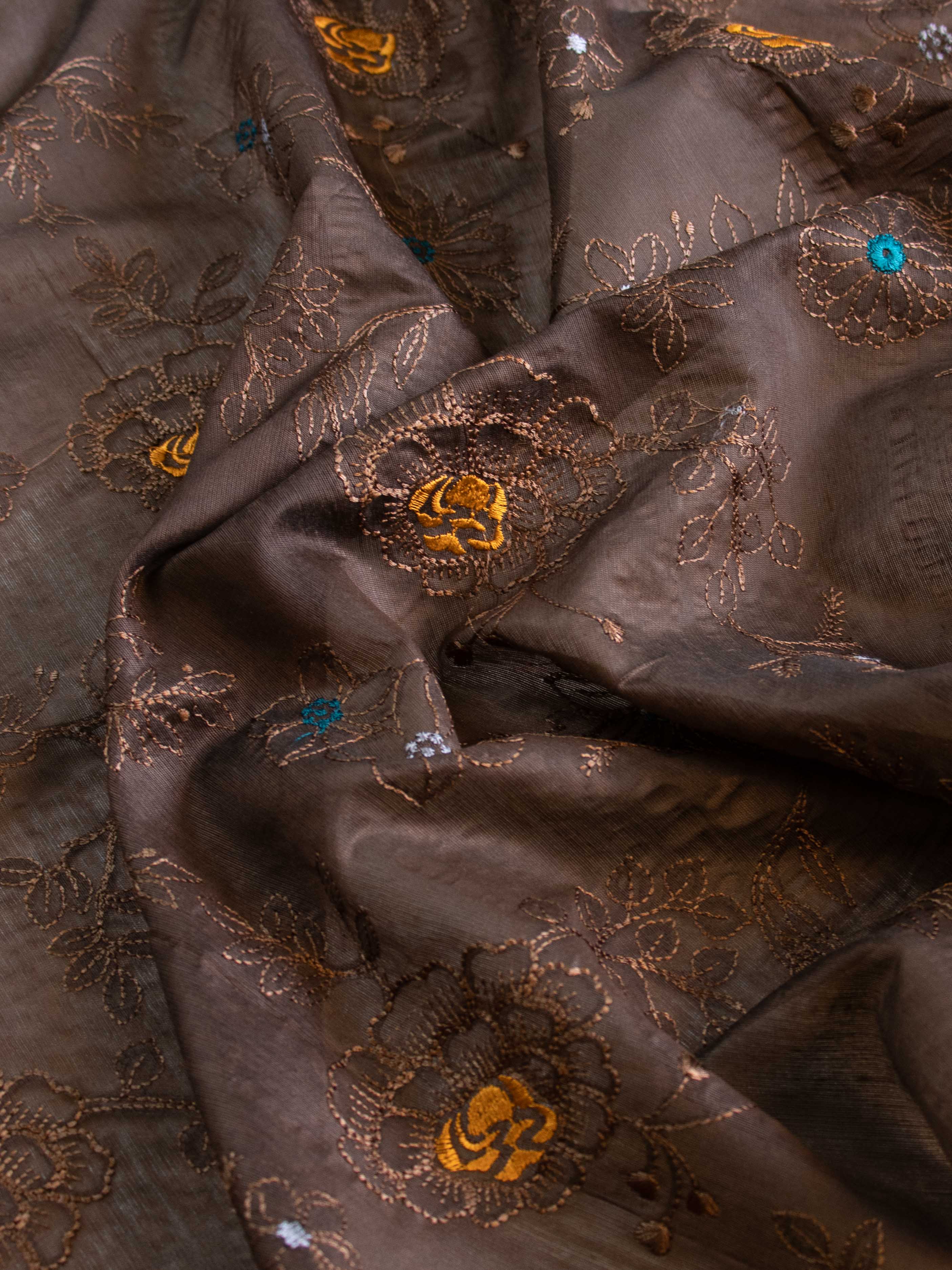 Banarasee Cotton Silk Embroidered Jaal Design Dupatta-Brown