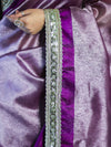 Banarasee Handloom Plain Tissue Saree With Lace Border-Purple