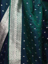 Banarasee Dual Tone Semi Katan Saree With Zari Buti Design & Floral Border-Green (Violet Tone)