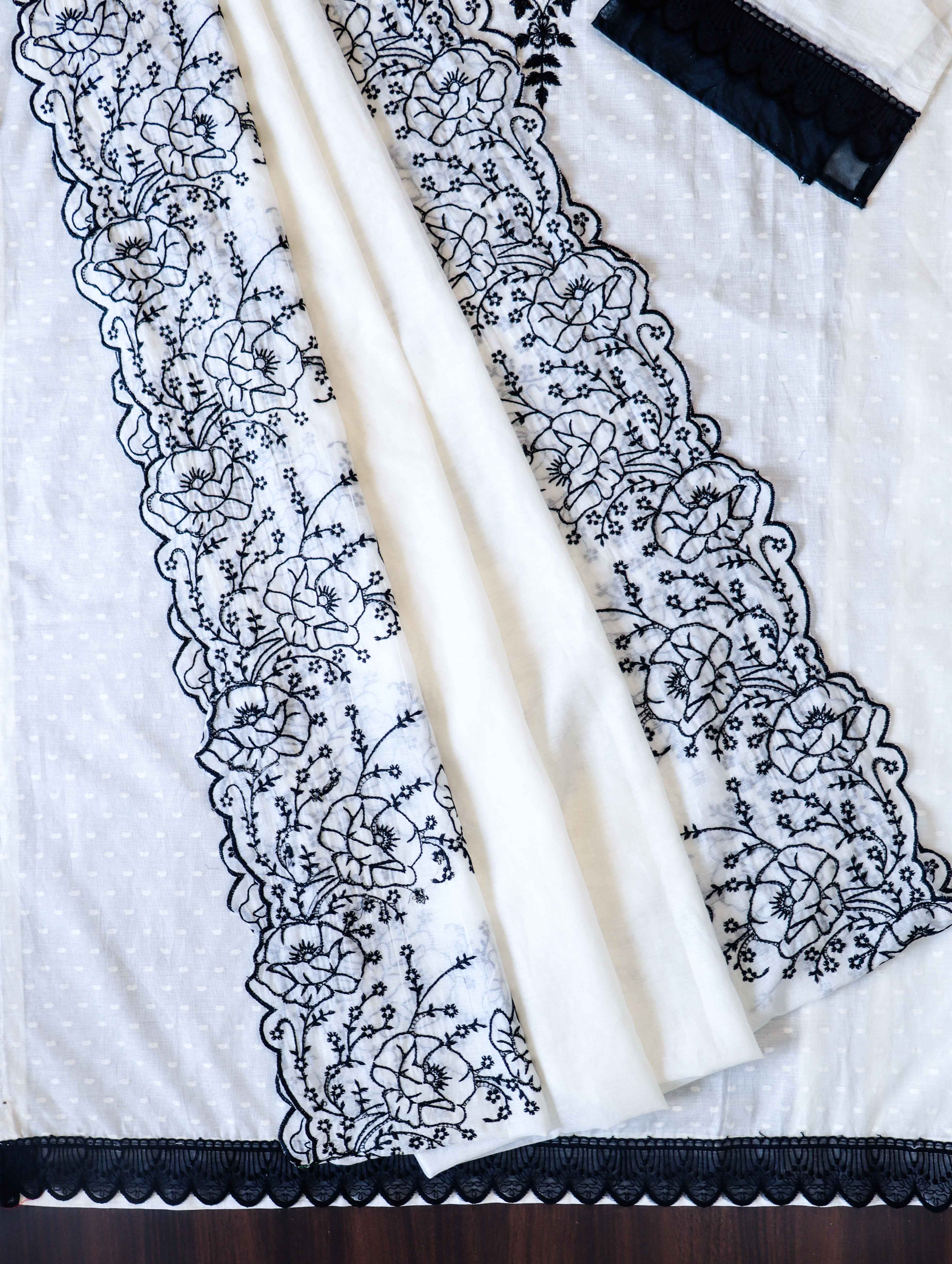 Banarasee Semi-Stitched Mul Cotton Salwar Kameez Set With Cotton Silk Dupatta-White