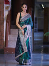 Banarasee Handloom Tissue Saree With Buti Design Zari Border & Lace-Green