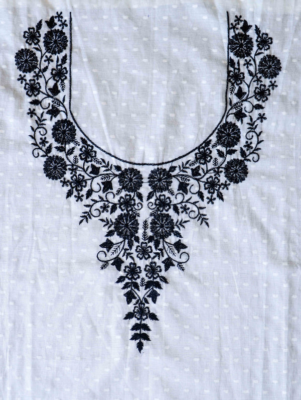 Banarasee Semi-Stitched Mul Cotton Salwar Kameez Set With Cotton Silk Dupatta-White