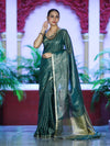 Bhagalpur Handloom Linen Tissue Metallic Shine Saree-Green