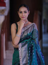 Banarasee Handloom Tissue Saree With Buti Design Zari Border & Lace-Green