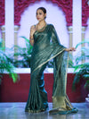 Bhagalpur Handloom Linen Tissue Metallic Shine Saree-Green