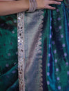 Banarasee Handloom Tissue Saree With Buti Design Zari Border & Lace-Green