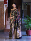 Banarasee Handloom Semi Katan Meena Work Saree-Black