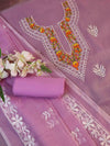 Banarasee Kota Doria Hand-Embroidered Salwar Kameez Dupatta Set-Pink