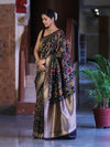 Banarasee Handloom Semi Katan Meena Work Saree-Black