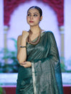 Bhagalpur Handloom Linen Tissue Metallic Shine Saree-Green