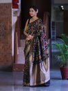 Banarasee Handloom Semi Katan Meena Work Saree-Black