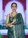 Bhagalpur Handloom Linen Tissue Metallic Shine Saree-Green