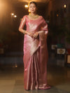 Banarasee Handwoven Tissue Zari Saree-Pink