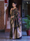 Banarasee Handloom Semi Katan Meena Work Saree-Black