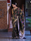 Banarasee Handloom Semi Katan Meena Work Saree-Black