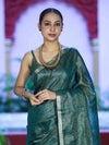 Bhagalpur Handloom Linen Tissue Metallic Shine Saree-Green