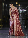Banarasee Handloom Semi Silk Saree With Buta Design Zari Border & Lace-Burgundy