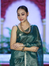 Bhagalpur Handloom Linen Tissue Metallic Shine Saree-Green