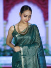 Bhagalpur Handloom Linen Tissue Metallic Shine Saree-Green