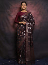 Banarasee Handwoven Semi Silk Saree With Buta Design-Brown