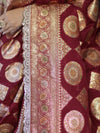 Banarasee Handloom Semi Silk Saree With Buta Design Zari Border & Lace-Burgundy