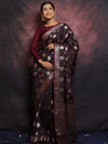 Banarasee Handwoven Semi Silk Saree With Buta Design-Brown
