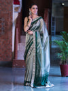 Banarasee Handloom Plain Tissue Saree With Lace Border-Green