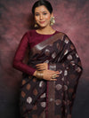 Banarasee Handwoven Semi Silk Saree With Buta Design-Brown
