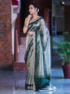 Banarasee Handloom Plain Tissue Saree With Lace Border-Green